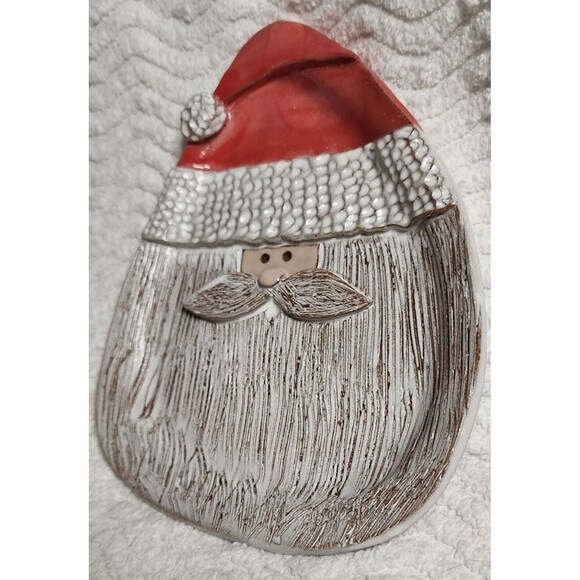 Adorable MudWorks Christmas Holiday Santa Ceramic Pottery Dessert Tray/Plate EuC - Picture 3 of 8
